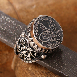 Gumusbox - Osmanlı Tuğrası Mühür Gümüş Erkek Yüzük