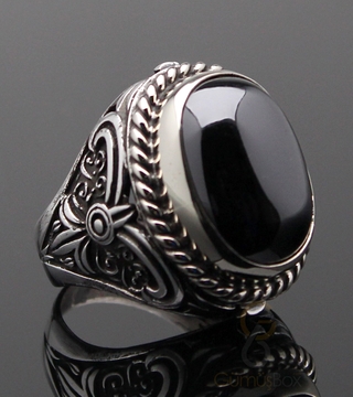 Gumusbox - Oval Hematit Taşlı Gümüş Yüzük