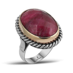 Gumusbox - OVAL KESİM KÖK YAKUT 925 AYAR GÜMÜŞ BAYAN YÜZÜK