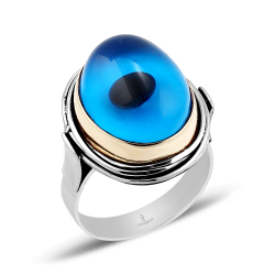 Gumusbox - OVAL NAZAR BONCUĞU 925 AYAR GÜMÜŞ BAYAN YÜZÜK