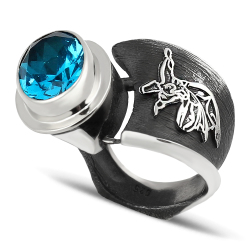 Gumusbox - ÖZEL KASASI İLE SEMAZEN AKUAMARİN TAŞLI GÜMÜŞ BAYAN YÜZÜK