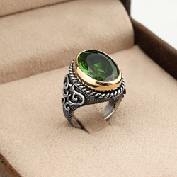 Gumusbox - ÖZEL OSMANLI TASARIMI RENK DEĞİŞTİREN ZULTANİT TAŞLI GÜMÜŞ ERKEK YÜZÜK