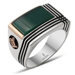 Gumusbox - ÖZEL TASARIM AKİK TASLI TUĞRALI GÜMÜŞ YÜZÜK