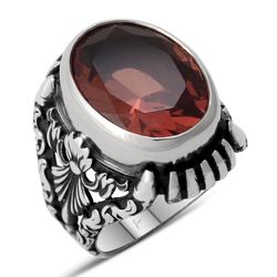 Gumusbox - Özel Tasarım Çiçek İşlemeli Renk Değiştiren 'Zultanit' Taşlı Gümüş Yüzük