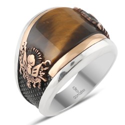 Gumusbox - ÖZEL TASARIM DEVLET ARMALI KAPLAN GÖZÜ TAŞLI YÜZÜK