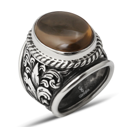 Gumusbox - ÖZEL TASARIM DOĞAL DUMANLI KUVARS TAŞLI GÜMÜŞ YÜZÜK