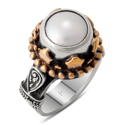 Gumusbox - Özel Tasarım Doğal İnci Taşlı Gümüş Bayan Yüzük