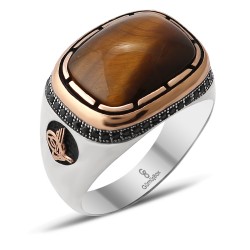 Gumusbox - ÖZEL TASARIM DOĞAL KAPLAN GÖZÜ TAŞLI GÜMÜŞ YÜZÜK