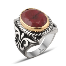 Gumusbox - ÖZEL TASARIM EL YAPIMI KÖK YAKUT TAŞLI GÜMÜŞ YÜZÜK