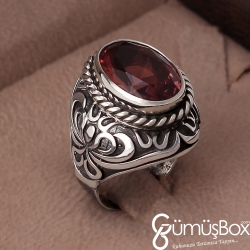 Gumusbox - Özel Tasarım El Yapımı Motifli Zultanit Erkek Yüzük