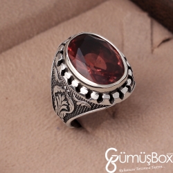 Gumusbox - Özel Tasarım El Yapımı Zultanit Taşlı Gümüş Erkek Yüzük