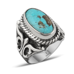 Gumusbox - ÖZEL TASARIM FİRUZE TAŞLI EL YAPIMI GÜMÜŞ YÜZÜK