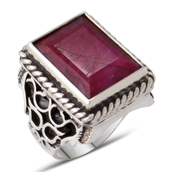 Gumusbox - Özel Tasarım Gümüş İşlemeli Kök Yakut Taşlı Gümüş Yüzük