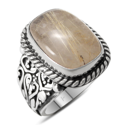 Gumusbox - Özel Tasarım Gümüş İşlemeli Sarı Rutil Kuvars Taşlı Gümüş Yüzük