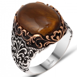 Gumusbox - ÖZEL TASARIM KAPLAN GÖZÜ TAŞLI ERKEK YÜZÜK