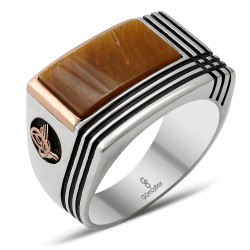 Gumusbox - ÖZEL TASARIM KAPLAN GÖZÜ TAŞLI GÜMÜŞ YÜZÜK