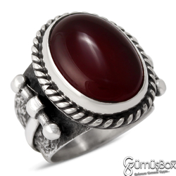 Gumusbox - Özel Tasarım Kırmızı Akik Taşlı Gümüş Yüzük