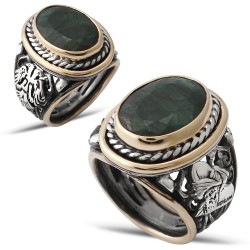 Gumusbox - ÖZEL TASARIM KÖK ZÜMRÜT TAŞLI MEVLANA SİLÜETİ EL YAPIMI YÜZÜK