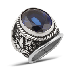 Gumusbox - ÖZEL TASARIM LACİVERT ZİRKON TAŞLI EL YAPIMI YÜZÜK