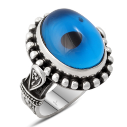 Gumusbox - Özel Tasarım Nazar Boncuğu Modeli Gümüş Bayan Yüzük