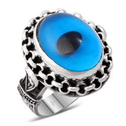 Gumusbox - Özel Tasarım Nazar Boncuğu Modeli Gümüş İşlemeli Bayan Yüzük