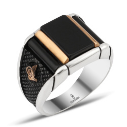 Gumusbox - ÖZEL TASARIM ONİKS TAŞLI TUĞRA İŞLEME GÜMÜŞ YÜZÜK