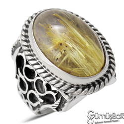 Gumusbox - Özel Tasarım Sarı Rutil Kuvars Taşlı Gümüş Yüzük