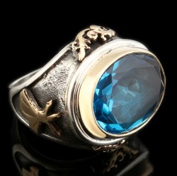 Gumusbox - ÖZEL TASARIM SEMAZEN FİGÜRLÜ AKUAMARİN TAŞLI YÜZÜK