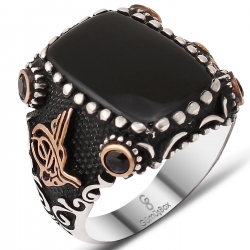 Gumusbox - ÖZEL TASARIM TUĞRA VE DEVLET ARMALI ONİKS TAŞLI YÜZÜK