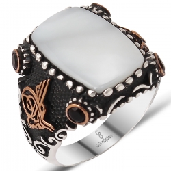 Gumusbox - ÖZEL TASARIM TUĞRA VE DEVLET ARMALI SEDEF TAŞLI YÜZÜK