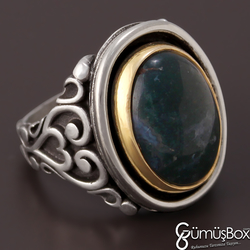 Özel Tasarım Yeşil Akik Taşlı Gümüş Erkek Yüzük - 3