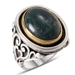 Gumusbox - Özel Tasarım Yeşil Akik Taşlı Gümüş Erkek Yüzük