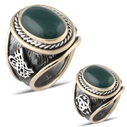 Gumusbox - ÖZEL TASARIM YEŞİL AKİK TAŞLI GÜMÜŞ YÜZÜK