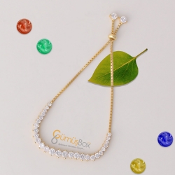 Gumusbox - Özel Yuvarlak Tasarım Altın Renkli Zirkon Taş İşlemeli Bayan Asansör Bileklik