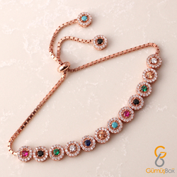 Gumusbox - Renkli Zirkon Taşlı Asansör Bileklik