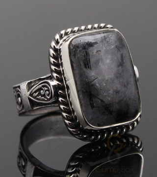 Gumusbox - Rutil Kuvars Taşlı Damla Motifli Yüzük