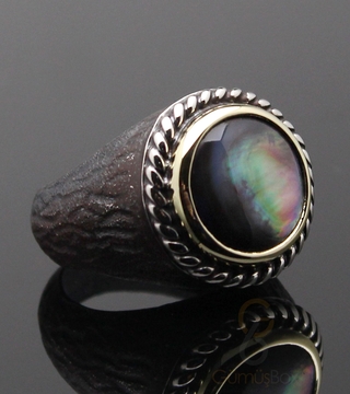 Gumusbox - Sedef Taşlı Yuvarlak Tasarım Yüzük