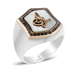 Gumusbox - SEDEF ZİRKON TAŞLI TUĞRALI GÜMÜŞ YÜZÜK