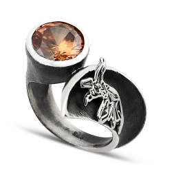 Gumusbox - SEMAZEN FİGÜRLÜ SİTRİN TAŞI GÜMÜŞ BAYAN YÜZÜK