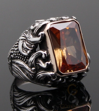 Gumusbox - Sitrin Taşlı Özel Tasarım Gümüş Yüzük