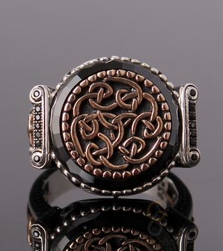 Siyah Çember Taşlı Gümüş Erkek Yüzük - 2