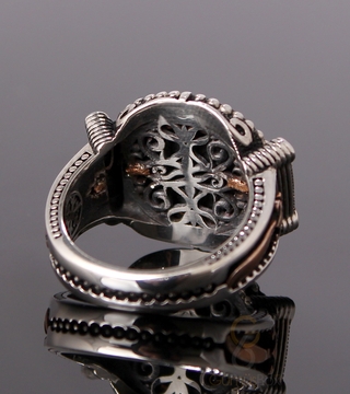 Siyah Çember Taşlı Gümüş Erkek Yüzük - 3