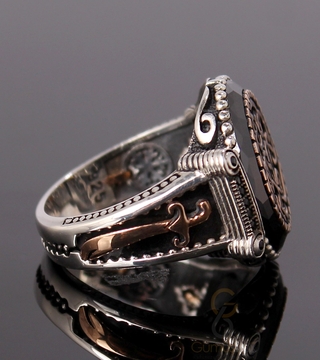 Siyah Çember Taşlı Gümüş Erkek Yüzük - 4