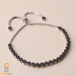 Gumusbox - Siyah Zirkon Taşlı Gümüş Asansör Bileklik