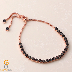 Gumusbox - Siyah Zirkon Taşlı Rose Asansör Bileklik