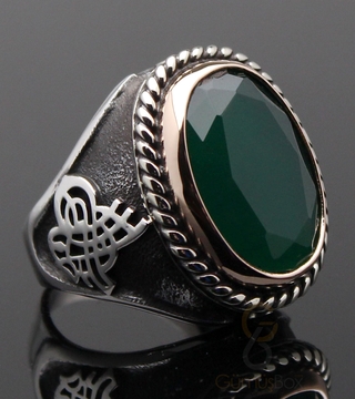 Gumusbox - Tuğralı Kök Zümrüt Taşlı Erkek Yüzük