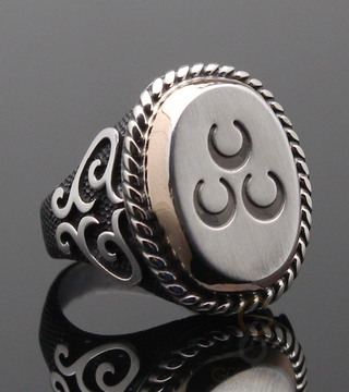 Gumusbox - Üç Hilal Motfili Gümüş Erkek Yüzük