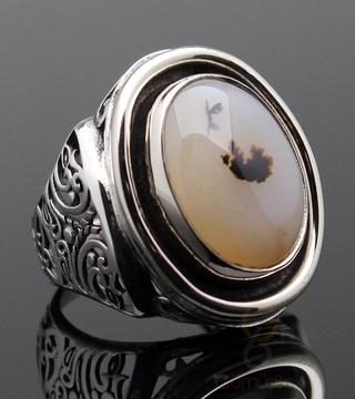 Gumusbox - Yemen Akiği Taşlı Oval Gümüş Yüzük