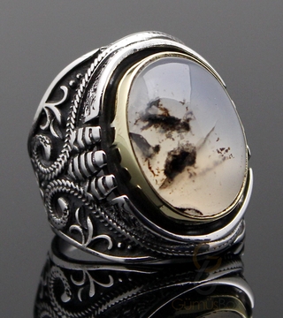 Gumusbox - Yemen Akiği Taşlı Tasarım Gümüş Yüzük