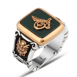 Gumusbox - YEŞİL AKİK TAŞI ÜZERİNE OSMANLI TUĞRASI YÜZÜK